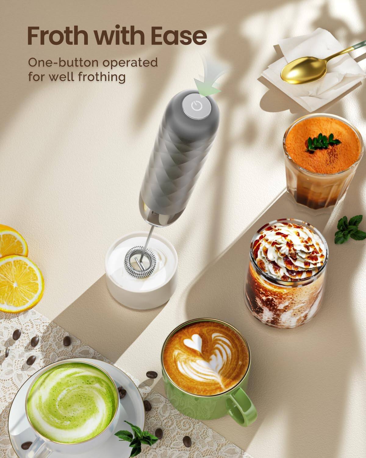 Froth with Ease  
One-button operated for well frothing
