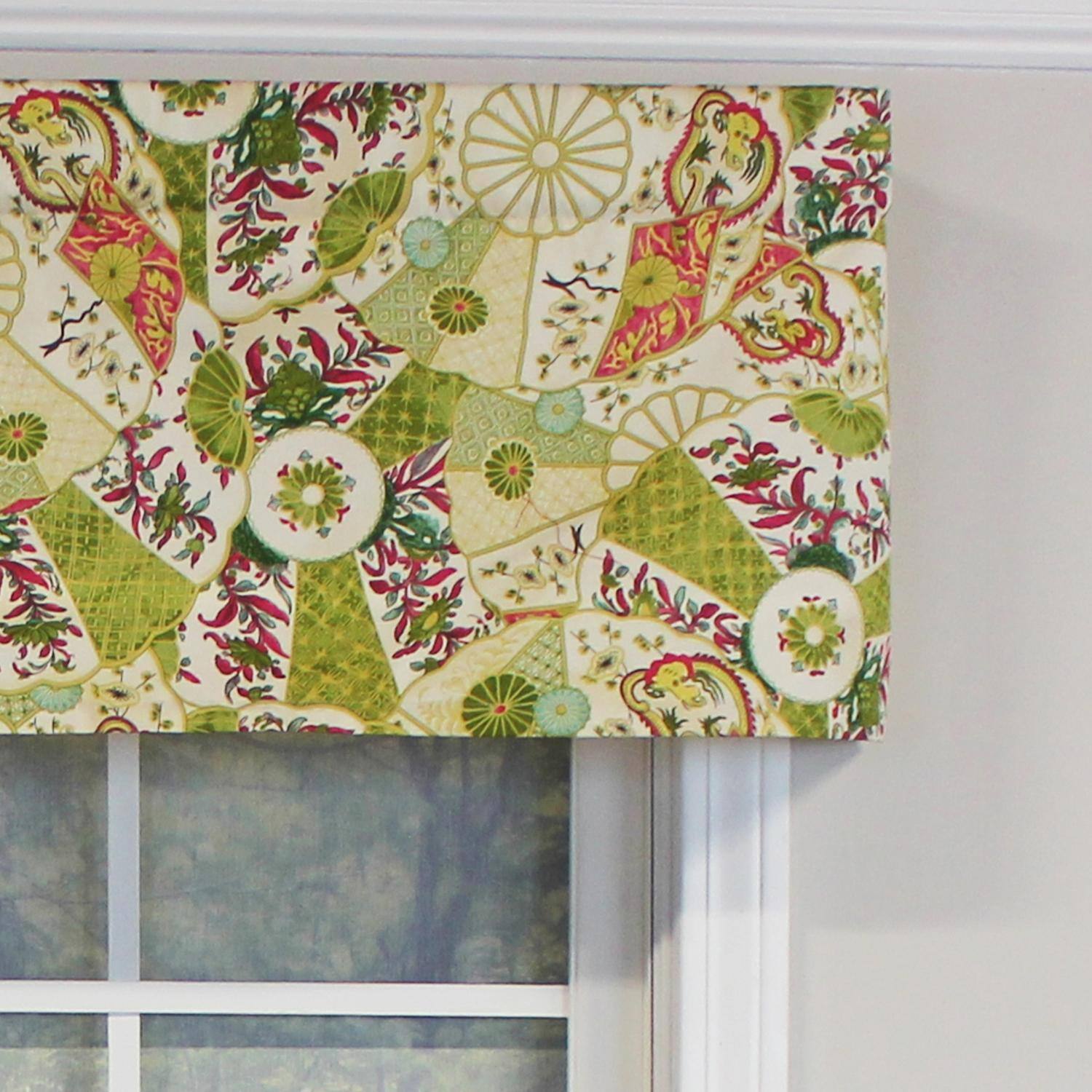 Left. RLF Home - RLF Home Selene Tailored 100% Cotton with Fully Lined 3" Rod Pocket Valnance for Windows 50" x 14" Multi - Multi.