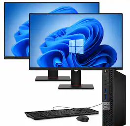 Dell - Refurbished Excellent - 3040 Tiny Desktop Computer PC | Intel Core i5-6th 2.5GHz | 16GB RAM | 256GB SSD | Dual 24" LED | KB & Mouse | Win11 - Black