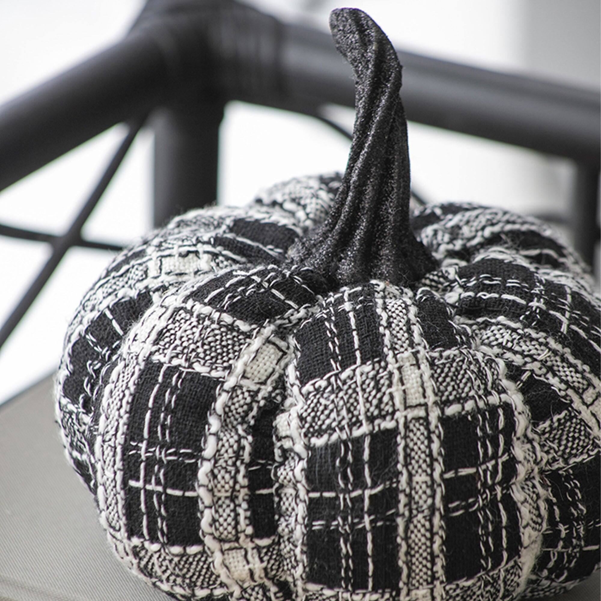 Alt View 3. Boyel Living - 7 Inch Black and White Plaid Fabric Pumpkin for Halloween Decor - Black,White.