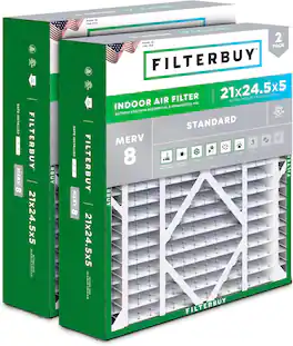 Filterbuy - 21x24.5x5 MERV 8 Dust & Allergy Defense, Pleated HVAC AC Furnace Air Filters Replacement for Rheem & Ruud (2-Pack) - Silver