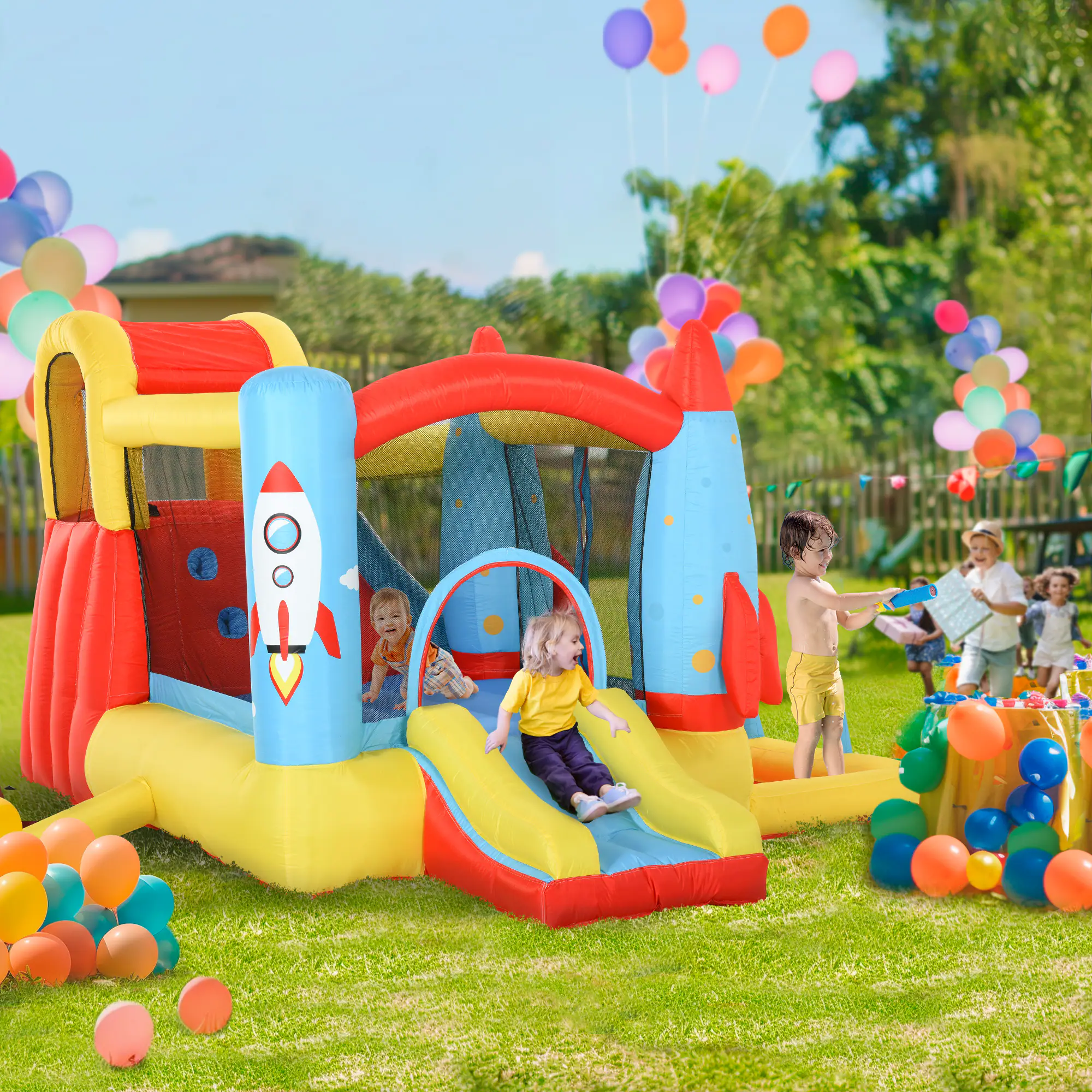 Alt View 5. Loheer - Loheer Kids Inflatable Water Slide Bounce House Jumping Castle with Air Blower Climbing Wall and Pool Area.