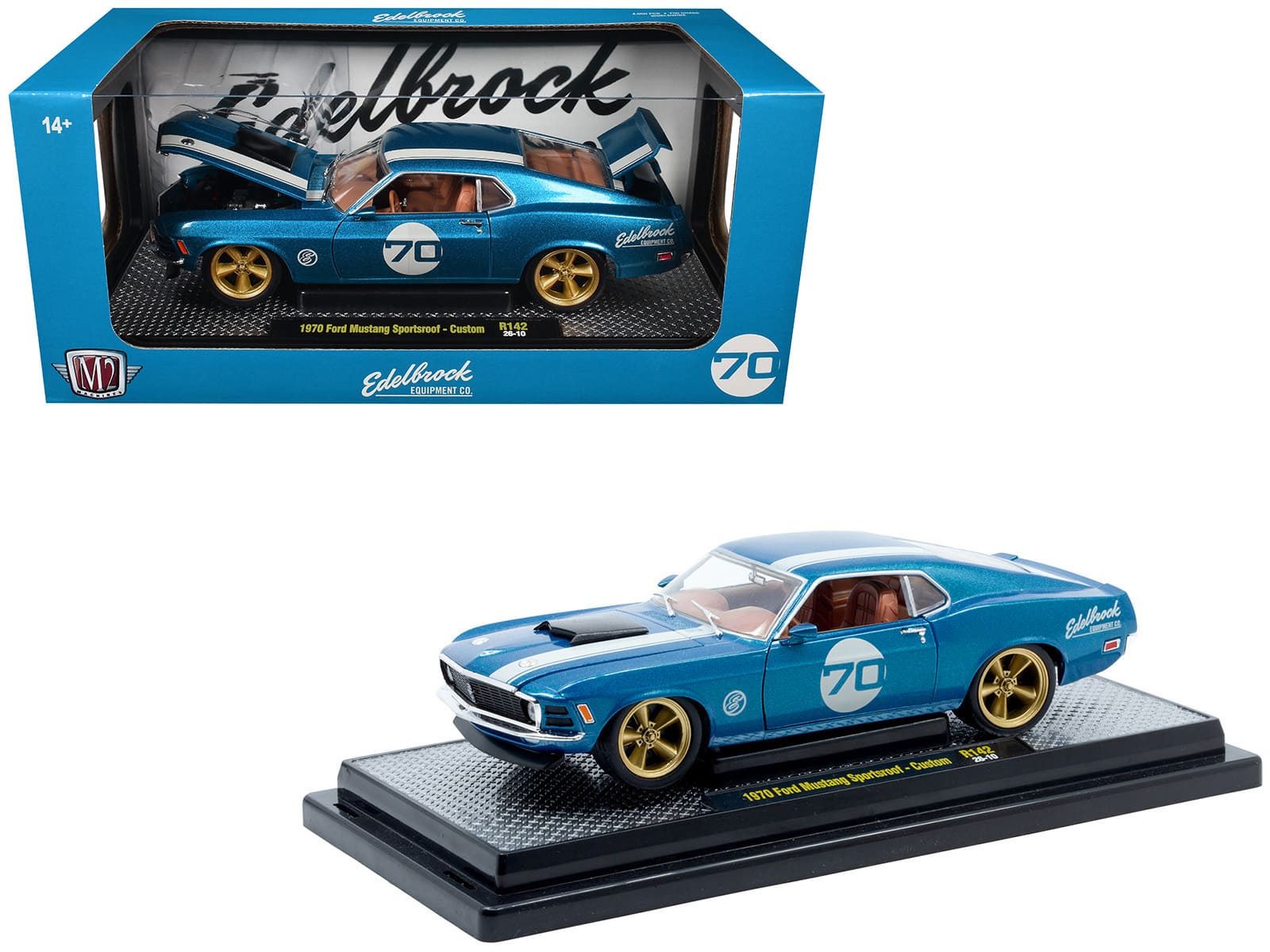 1970 Ford Mustang Sportsroof #70 Blue Metallic with White Stripes Limited Edition 1/24 Diecast Model Car by M2 Machines price history on PriceWatchPro