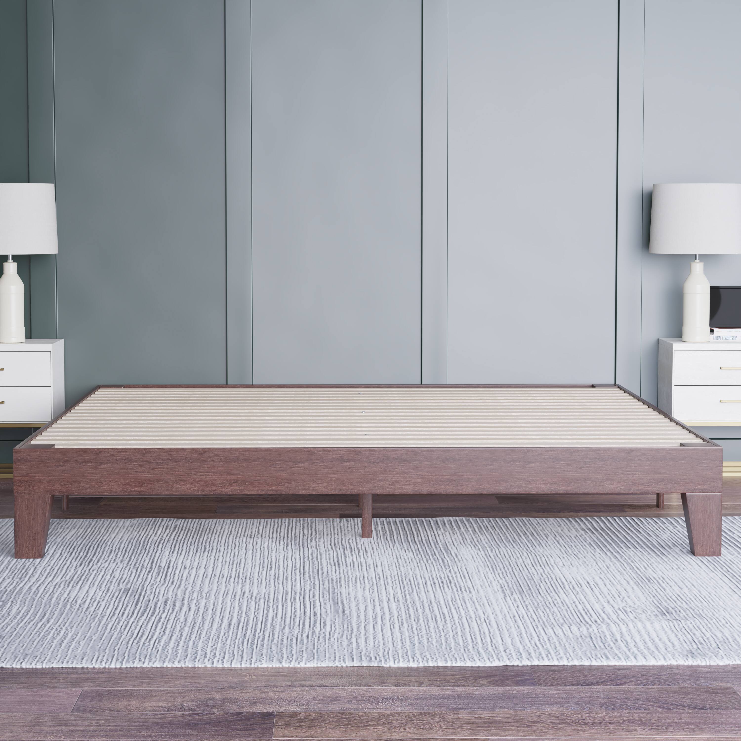 Alt View 4. Emma + Oliver - Avila Wooden Platform Bed with Wooden Support Slats; No Box Spring or Foundation Required - Walnut.