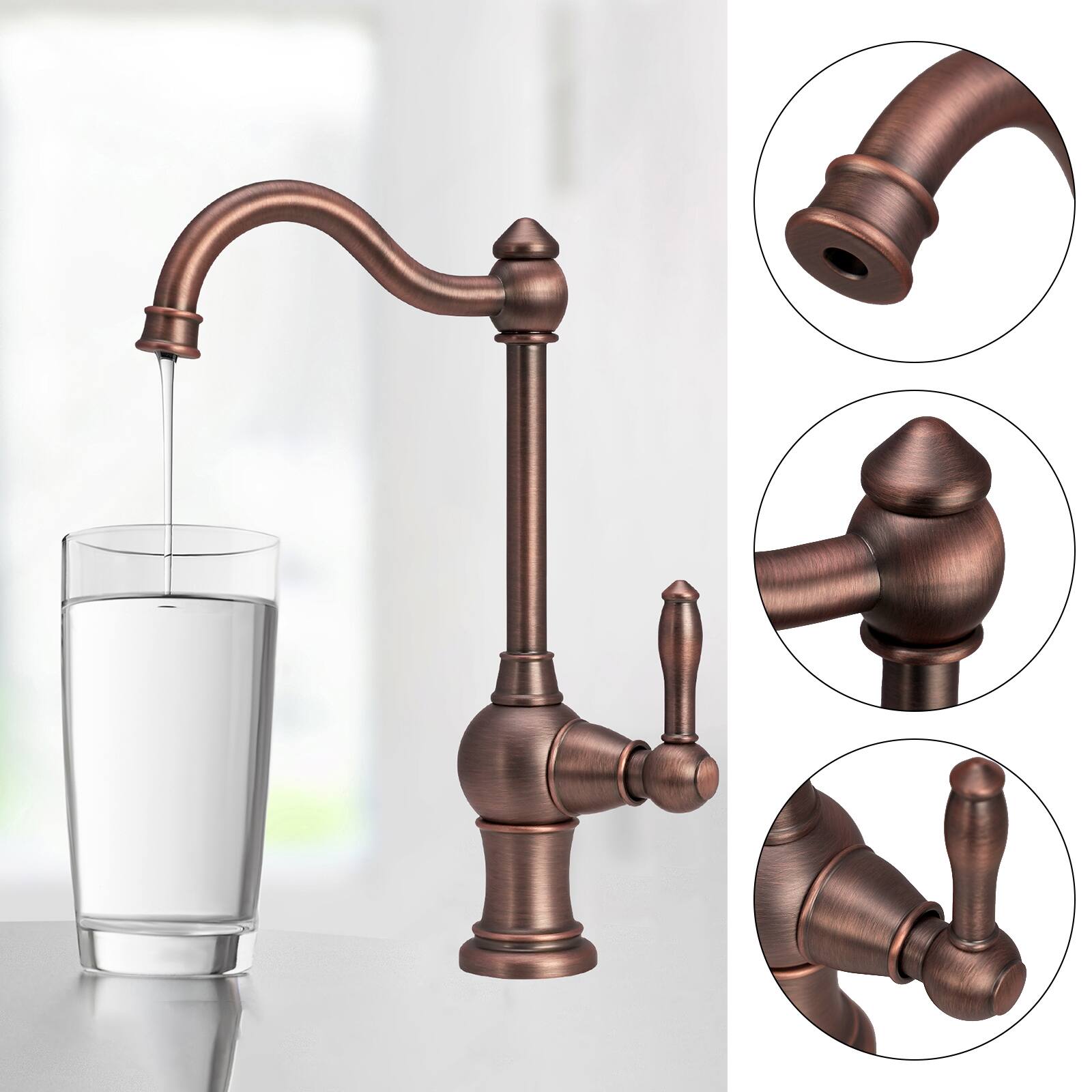Alt View 2. Akicon - Akicon One-Handle Solid Brass Kitchen Drinking Water Filter Faucet in Antique Brass - Antique Brass.
