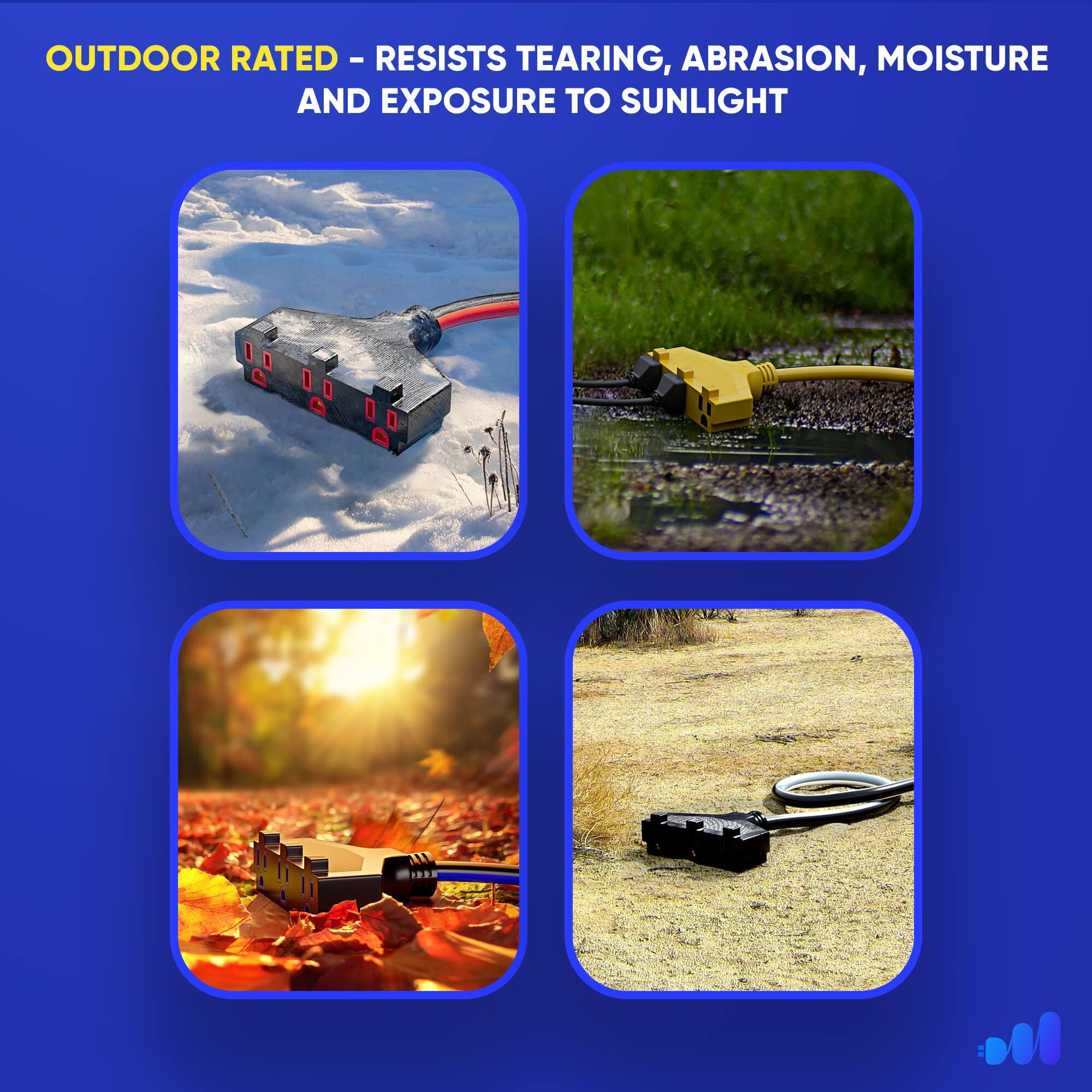 OUTDOOR RATED - RESISTS TEARING, ABRASION, MOISTURE AND EXPOSURE TO SUNLIGHT