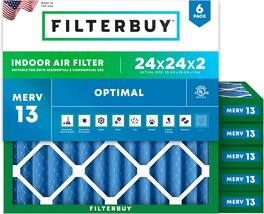 Filterbuy - 24x24x2 MERV 13 Smoke & Allergy Defense, Electrostatic Pleated HVAC AC Furnace Air Filters Replacement (6-Pack) - Blue
