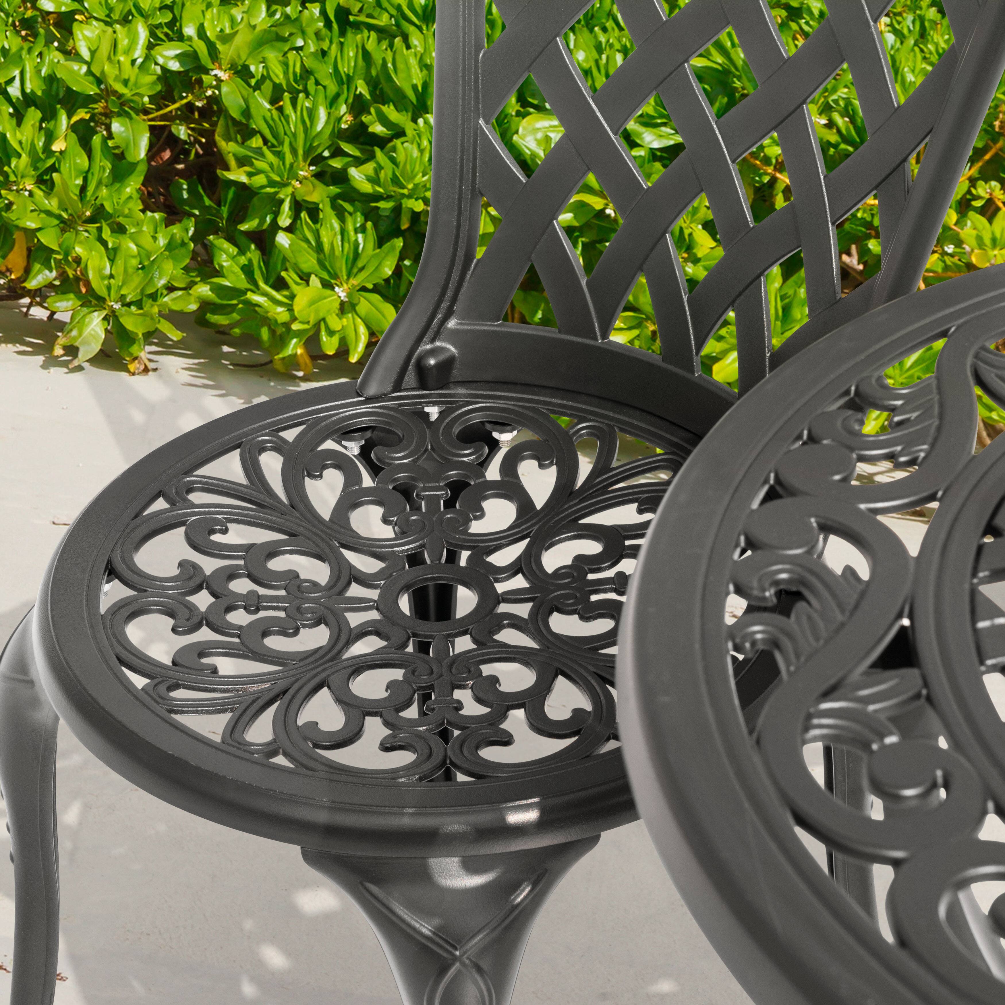 Angle. Nuu Garden - 3-Piece Round Patio Bistro Set，Cast Aluminum Bistro Table with Umbrella Hole and Chairs Set of 2 - black.