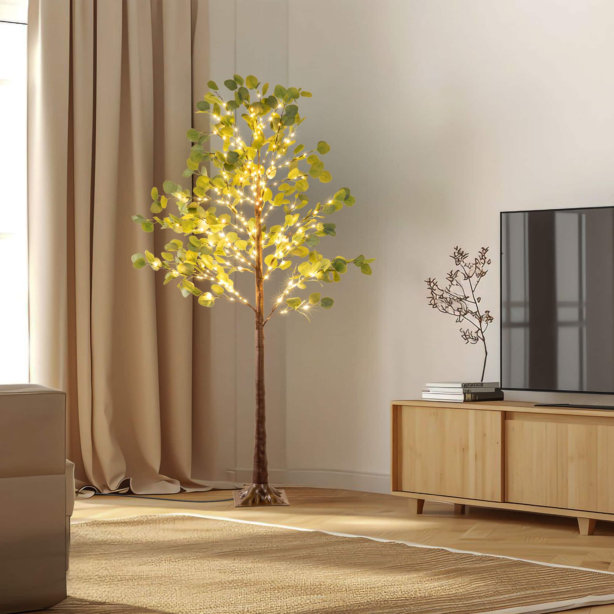 Lamp Depot - Lighted Eucalyptus Tree Floor Lamp - Multicolor
