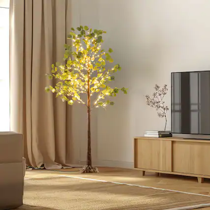 Front. Lamp Depot - Lighted Eucalyptus Tree Floor Lamp - Multicolor.