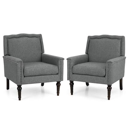 Front. Gymax - Gymax Mid-century Armchair w/ Rubber Wood Legs & Thick Cushion Modern Grey - Grey.