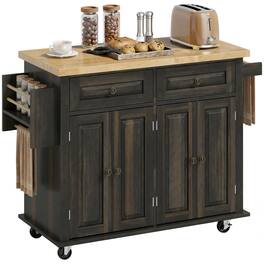 Homcom - Mobile Kitchen Island Table, Kitchen Island Cart on Wheels with Storage Cabinets - Brown Oak