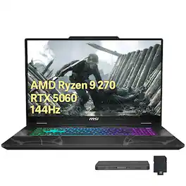 MSI - Upgraded - Cyborg A15 15.6" 144Hz Gaming Laptop,AMD Ryzen 9 270,64GB RAM,2TB SSD+1TB Dock Set,GeForce RTX 5060,Win 11 Pro - Black