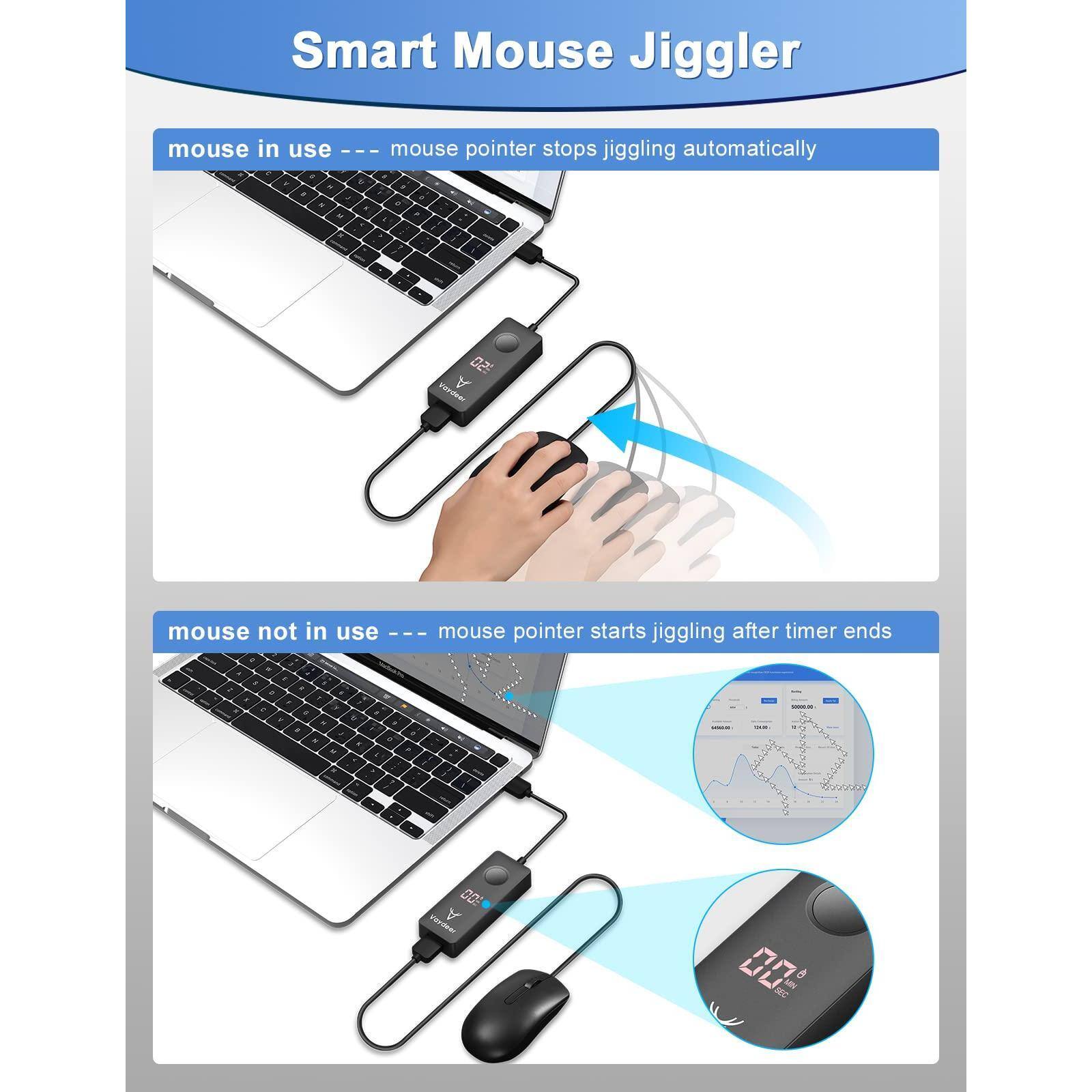 Smart Mouse Jiggler

mouse in use --- mouse pointer stops jiggling automatically

mouse not in use --- mouse pointer starts jiggling after timer ends
