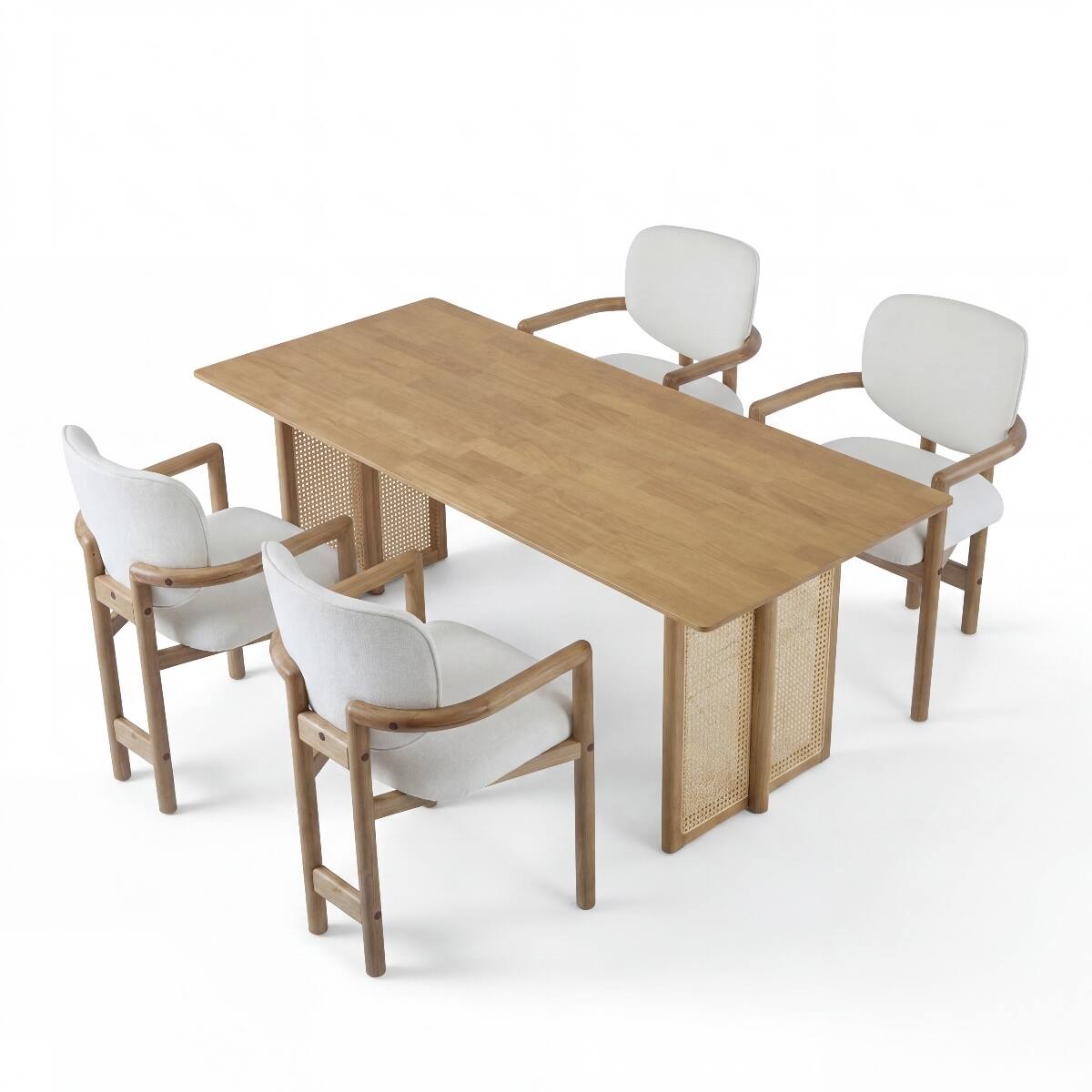 Left. Loheer - Loheer 5 Piece Dining Set Solid Rubberwood 70 Inch Rectangular Dining Table with Four Chairs - Natural and White.