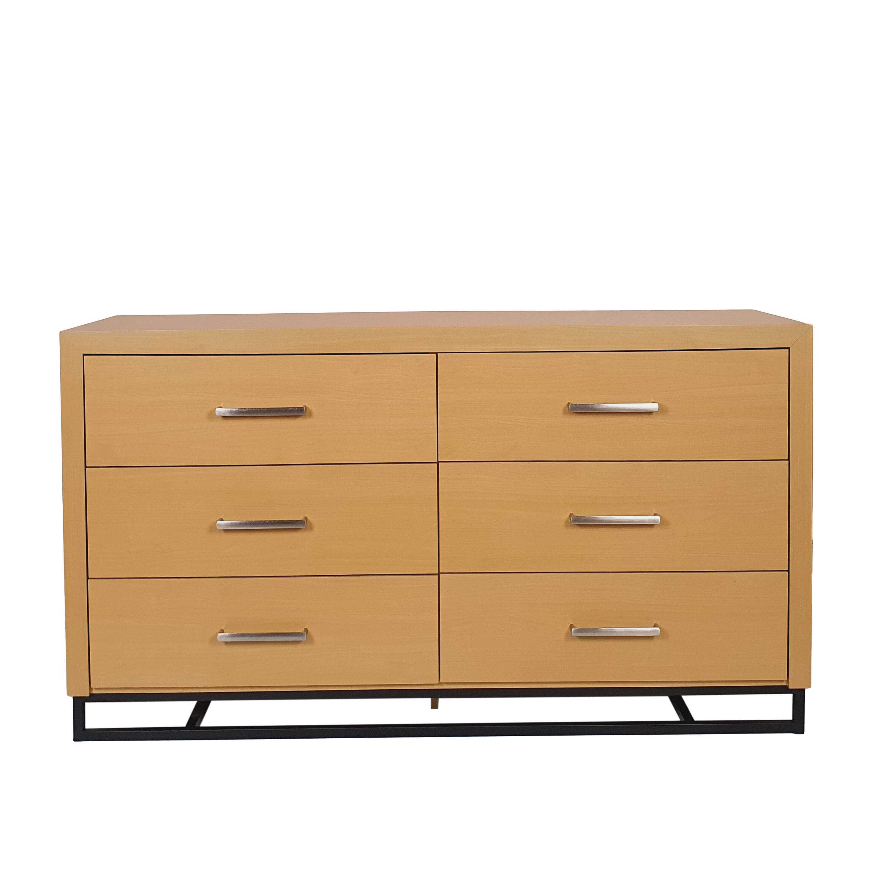 Alt View 3. Spaco - Spaco Industrial 6-Drawer Double Dresser, Solid Iron Base, Minimalist Contemporary, Silver Handles for Bedroom - Maple.