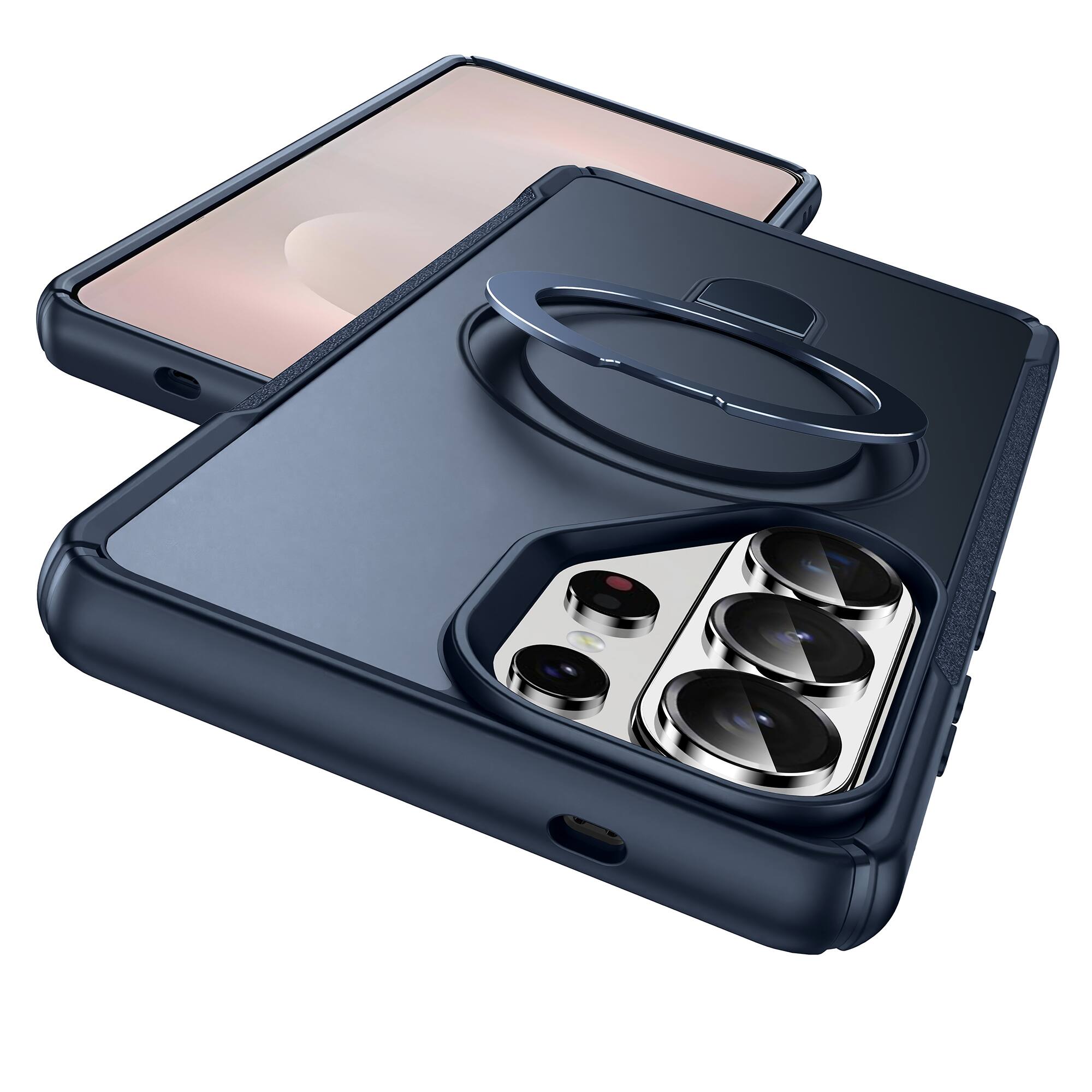 Angle. Dteck - Case For Samsung Galaxy S26 Ultra Slim Magnetic Shockproof Rugged Cover With Adjustable Ring Stand, Mag Safe Compatible - Darkblue.