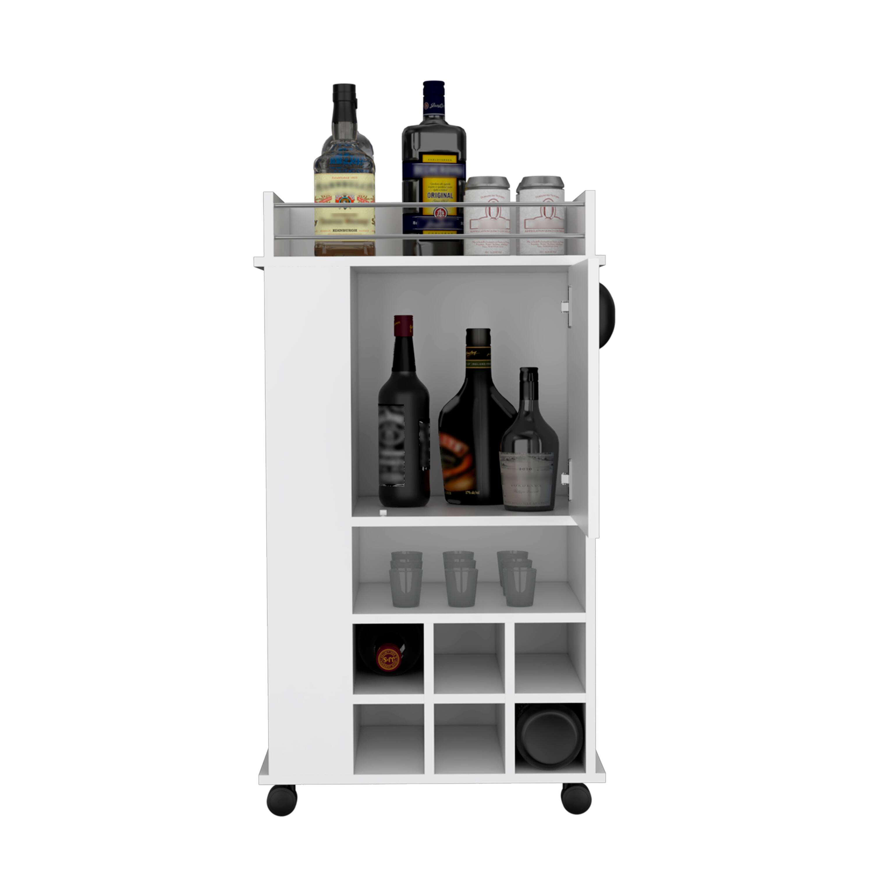 Alt View 1. TuHome - Fargo Bar Cart with Cabinet, 6 Built-In Wine Rack And Casters, Bar Room or Living Room - White.