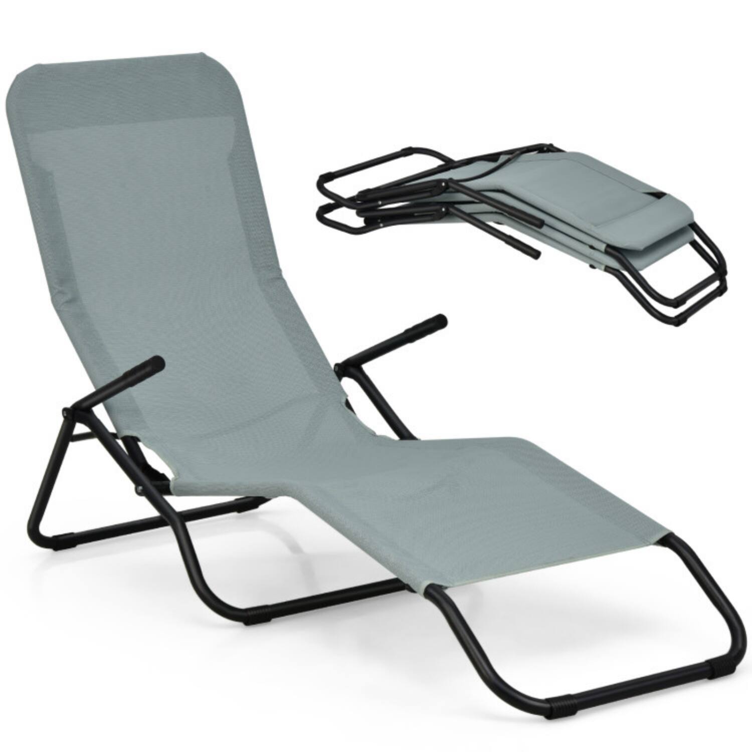 Alt View 2. Mondawe - 2 Pack Folding Patio Chaise Lounger w Rocking Design 330 lbs Each Stackable for Poolside - Light Green.