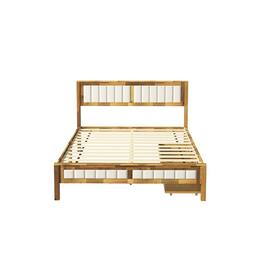 Famapy - Solid Wood Storage Bed Frame - Acacia Wood, Thickened Slats, Drawer Design - Wooden