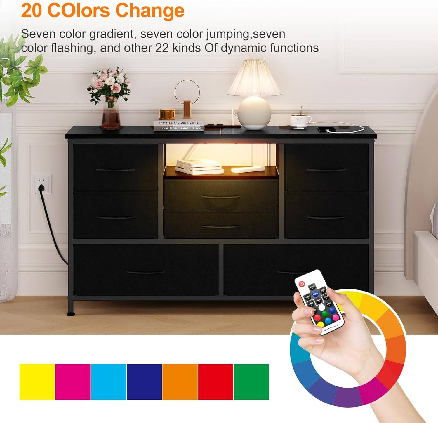 20 Colors Change

Seven color gradient, seven color jumping, seven color flashing, and other 22 kinds of dynamic functions