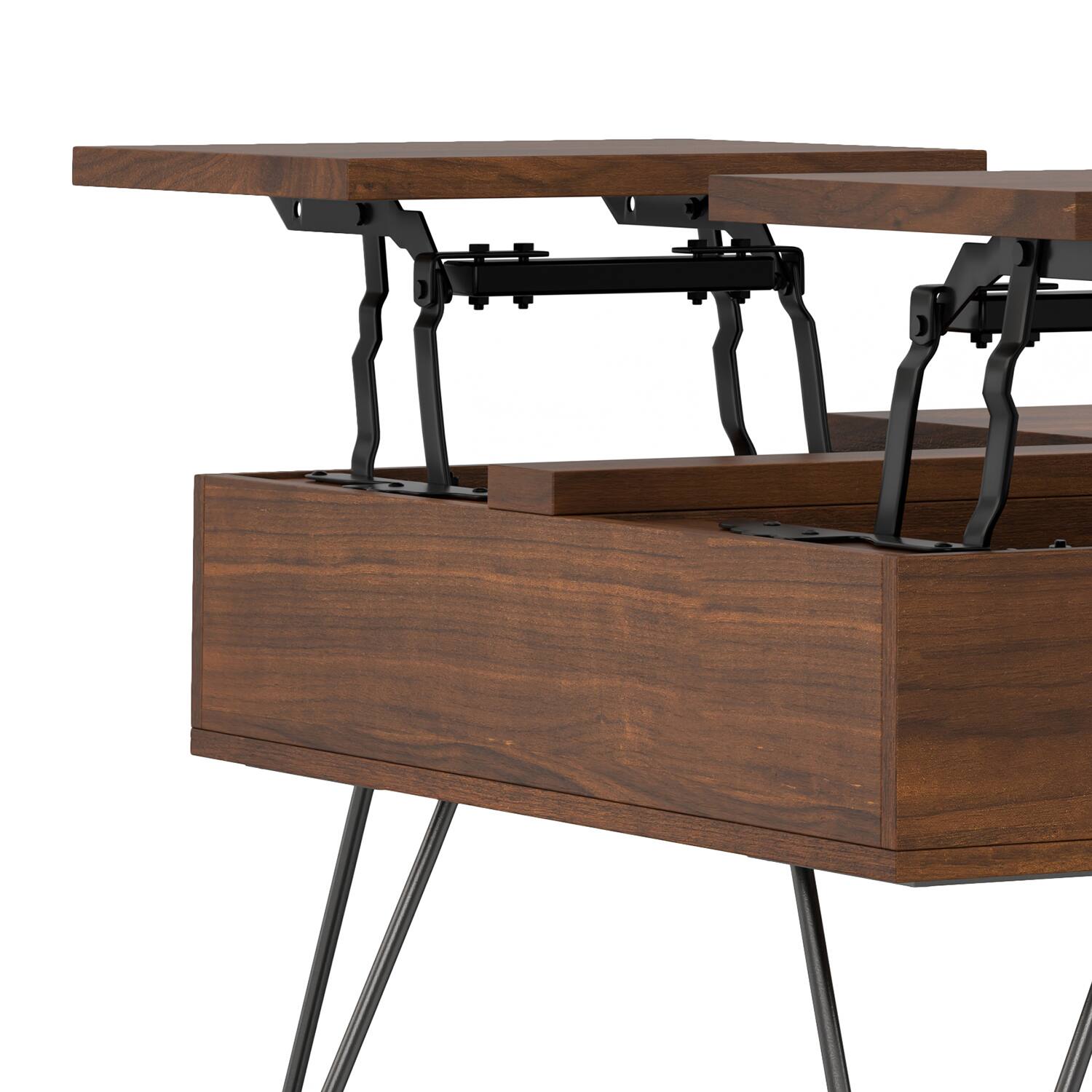 Alt View 9. Simpli Home - Hunter  32 inch Wide Square Industrial Lift Top Coffee Table in Walnut - Walnut.