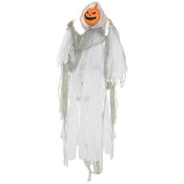 Ecooso - Sound-Activated Hanging Pumpkin Ghost with Glowing Red Eyes for Indoor or Covered Outdoor Halloween Décor - Light Green