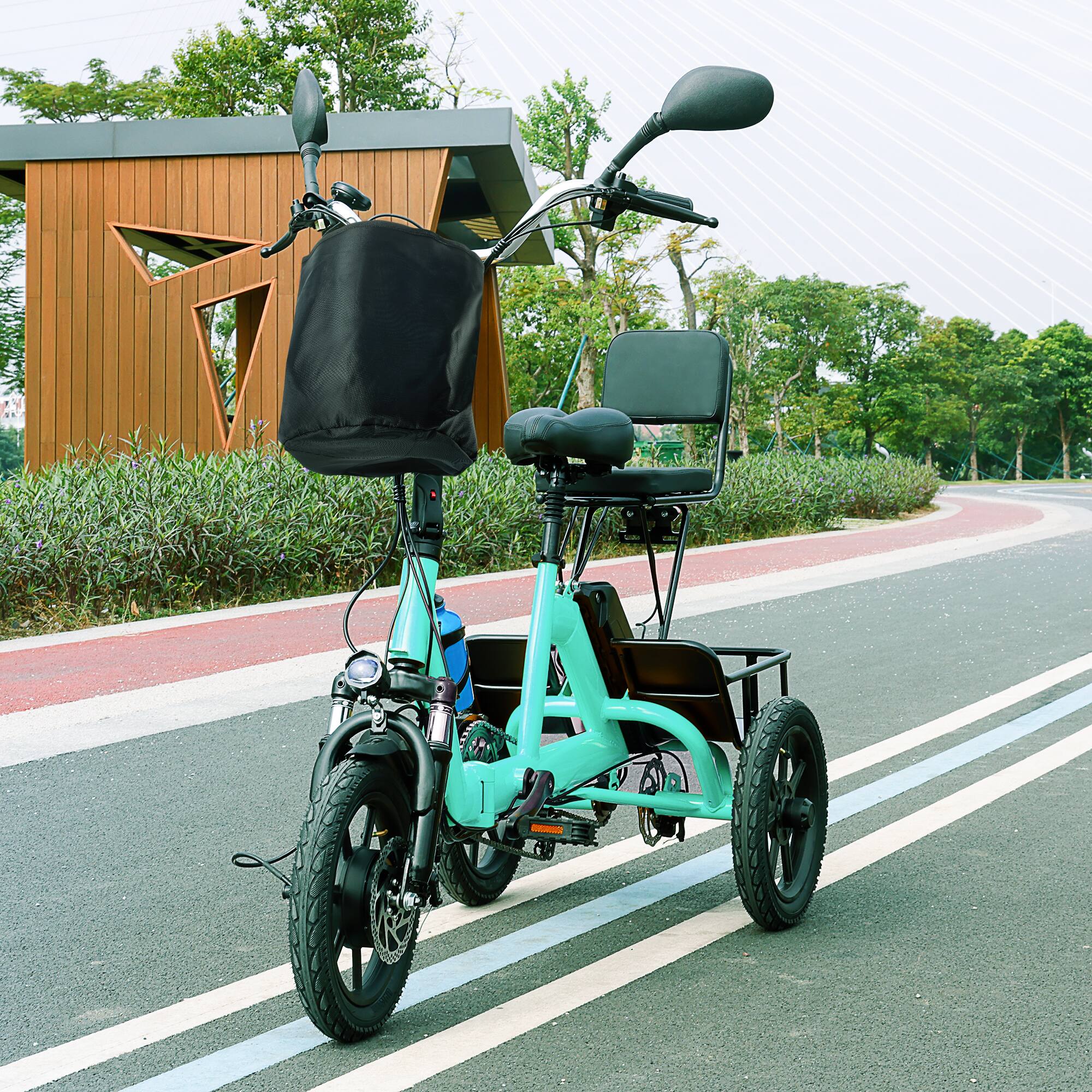 Alt View 4. Topteng - ​​350W 48V 10.4Ah Folding Electric Trike for Adults - 3 Modes, 13MPH, 28 Miles to 43 Miles Range, 396lbs Cyan - Cyan.