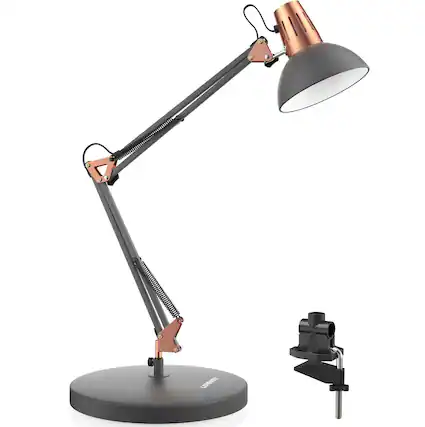 Front. FINEAK - Adjustable Metal Desk Lamp with Clamp-Eye-Caring Reading & Office Light - Sand Black.