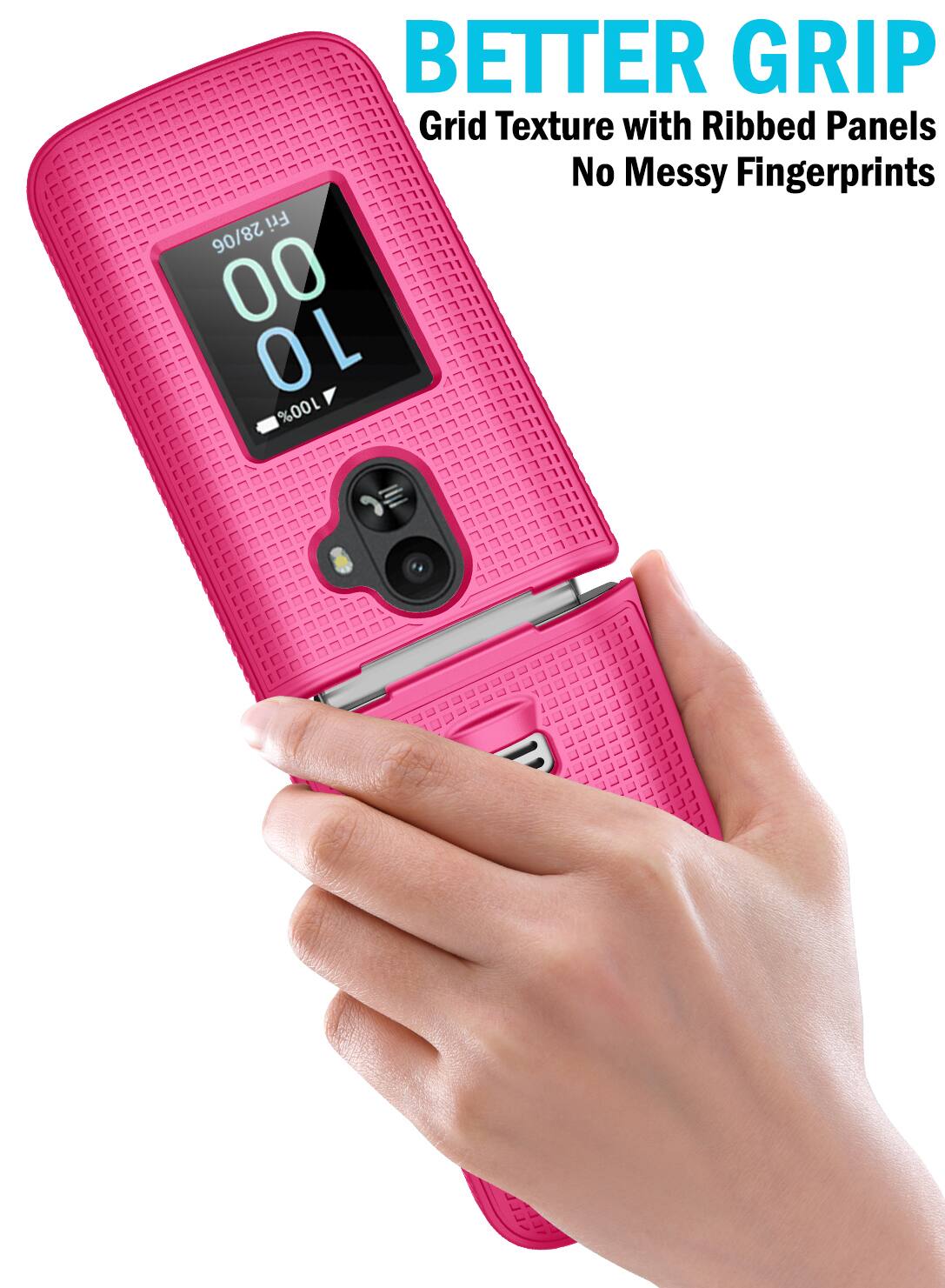 BETTER GRIP  
Grid Texture with Ribbed Panels  
No Messy Fingerprints  
Fri 28/06 00 10 100%  
7775