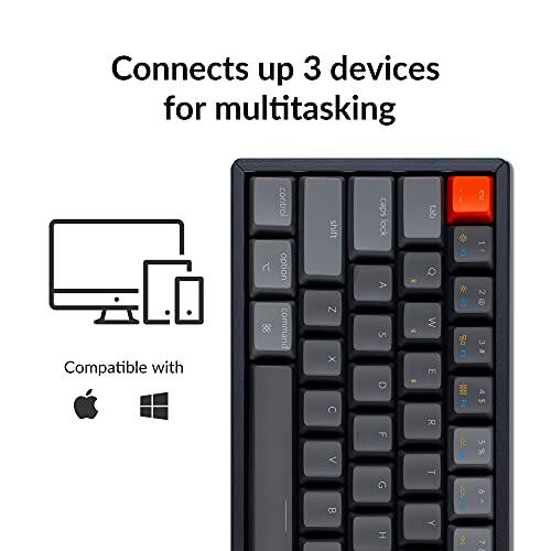 Connects up 3 devices for multitasking  
Compatible with L 88 control option command shift Z x caps 8 A S D tab W E 1 2 3 2 C F R F V G T 6 8 H Y & -
