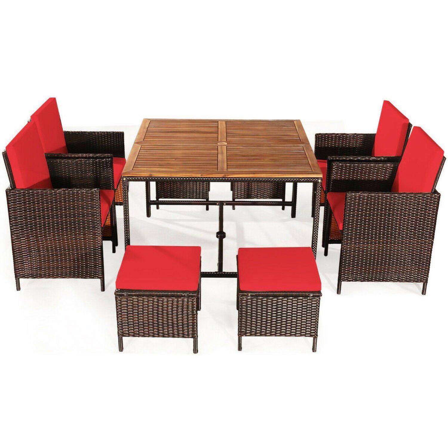 Left. Kadyn - 9 Pieces Patio Rattan Dining Cushioned Chairs SetRed Patio Seating Conversation Set Modern Patio Sofa Sectional All - Red.