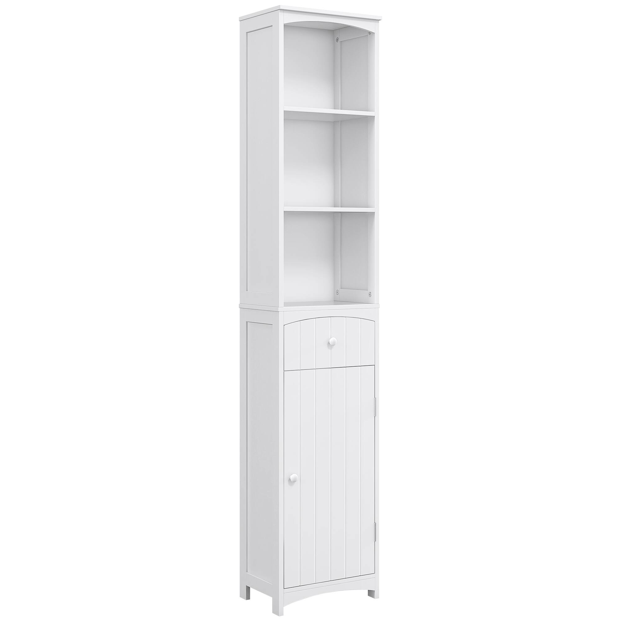 Homcom - Bathroom Storage Cabinet, Free Standing Bathroom Storage Unit, Tall Linen Tower with 3-Tier Shelves and Drawer - White