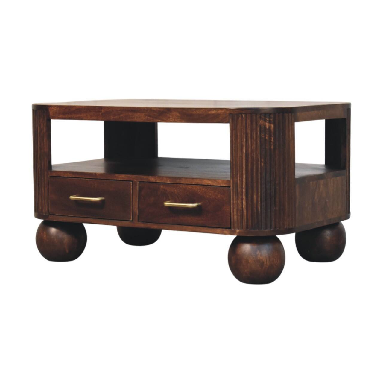 Left. Artisan Furniture - Artisan Furniture Solid Wood Sphere Leg Coffee Table, 2 Drawers, Brown - Brown.