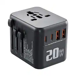 VEVOR - Universal Travel Adapter, 5-in-1, International European Power Adapter with 2 USB-C, 2 USB-A Ports, 1 AC Outlet - Black