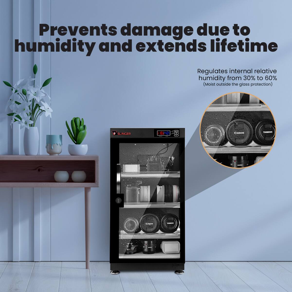Prevents damage due to humidity and extends lifetime

Regulates internal relative humidity from 30% to 60% (Moist outside the glass protection)

SLINGER 842 ode - CBB TAMPON ngot