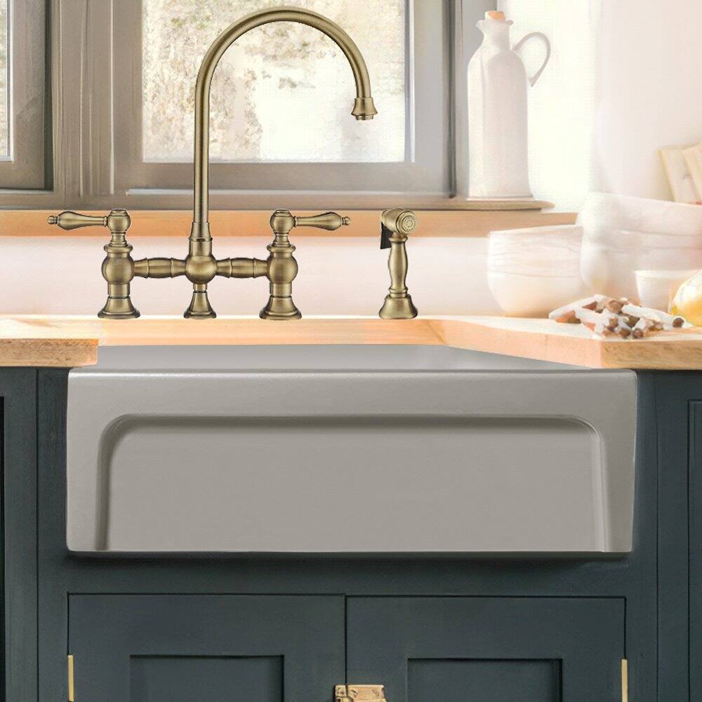 Alt View 1. Whitehaus - Glencove 30" Reversible Matte Kitchen Fireclay Sink - Gray.