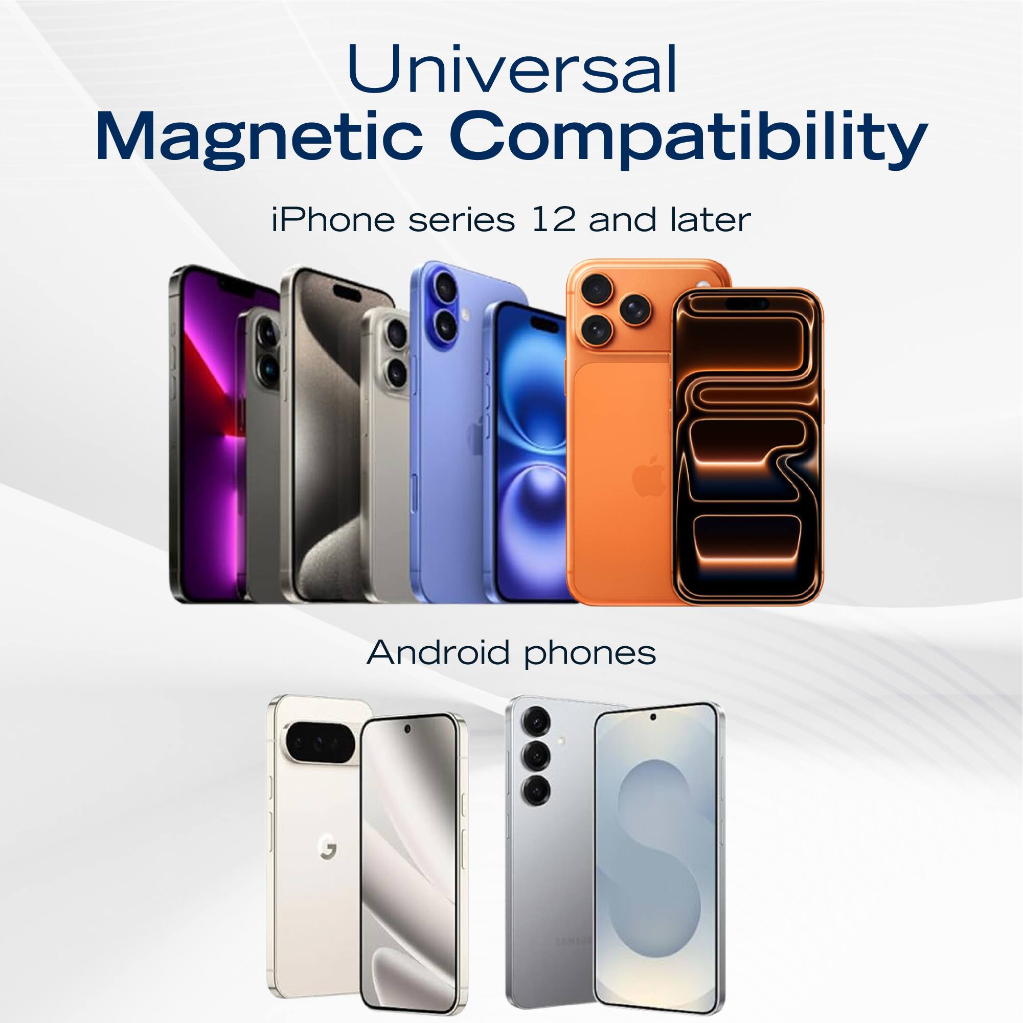 Universal Magnetic Compatibility  
iPhone series 12 and later  
Android phones