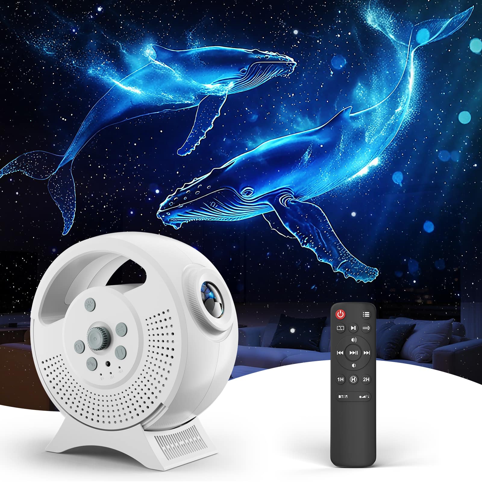Rossetta - 3D Galaxy Projector with 60 Scenes, Bluetooth Speaker, HD Lens & Auto-Off Timer - White - Available in various colors