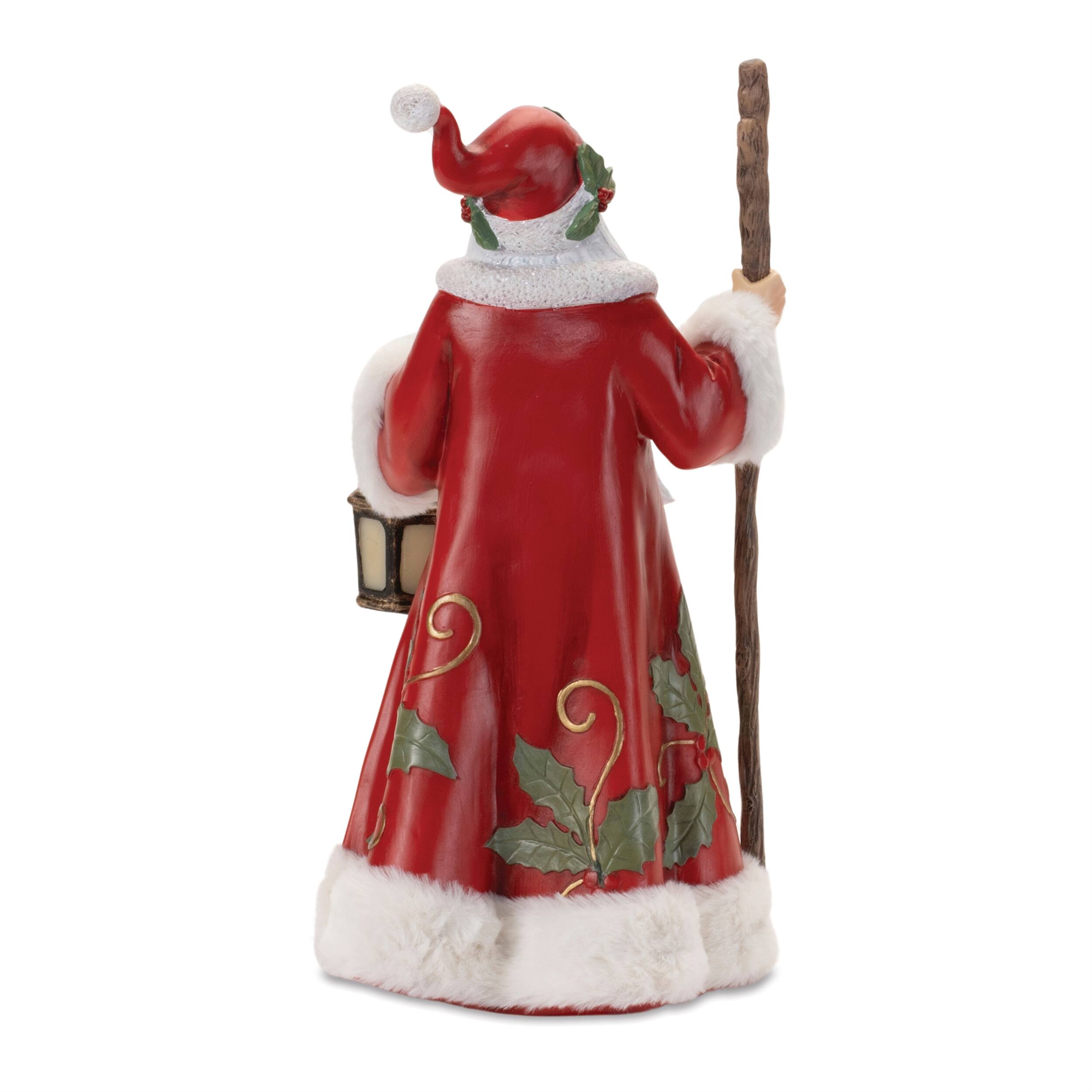Angle. BreeBe - Holiday Santa with Lantern Statue 13.5"H - Red, White, Green.