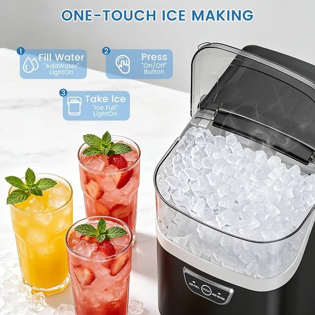 ONE-TOUCH ICE MAKING

1. Fill Water "AddWater" LightOn
2. Press "On/Off" Button
3. Take Ice "Ice Full" LightOn

FULL ON/OFF ADD WATER