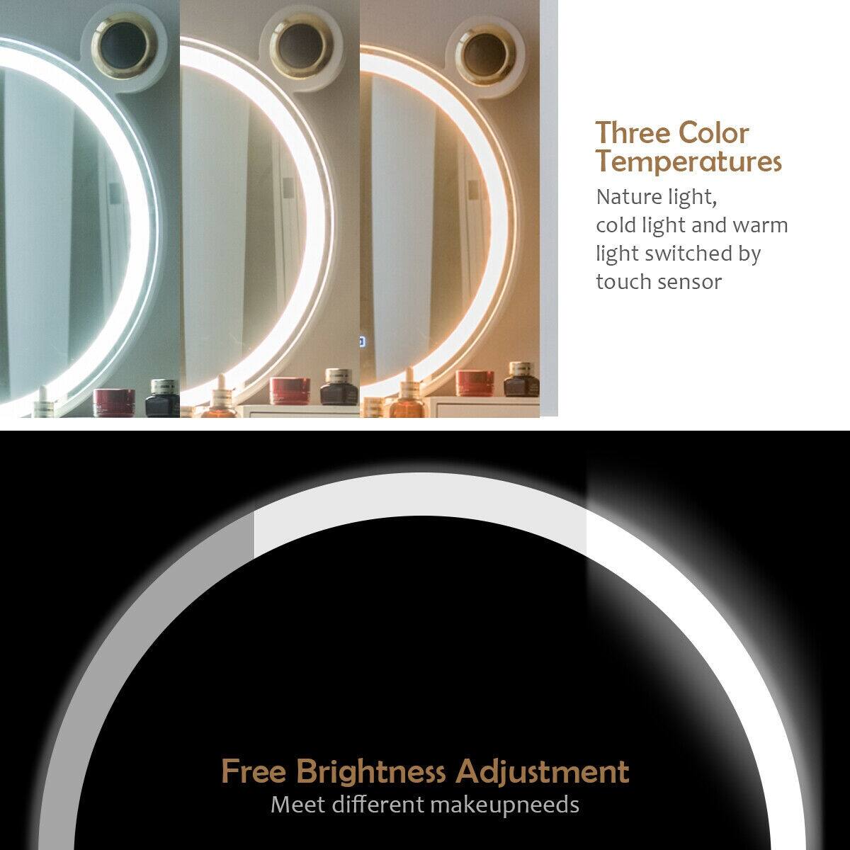 Three Color Temperatures: Nature light, cold light and warm light switched by touch sensor

Free Brightness Adjustment: Meet different makeup needs