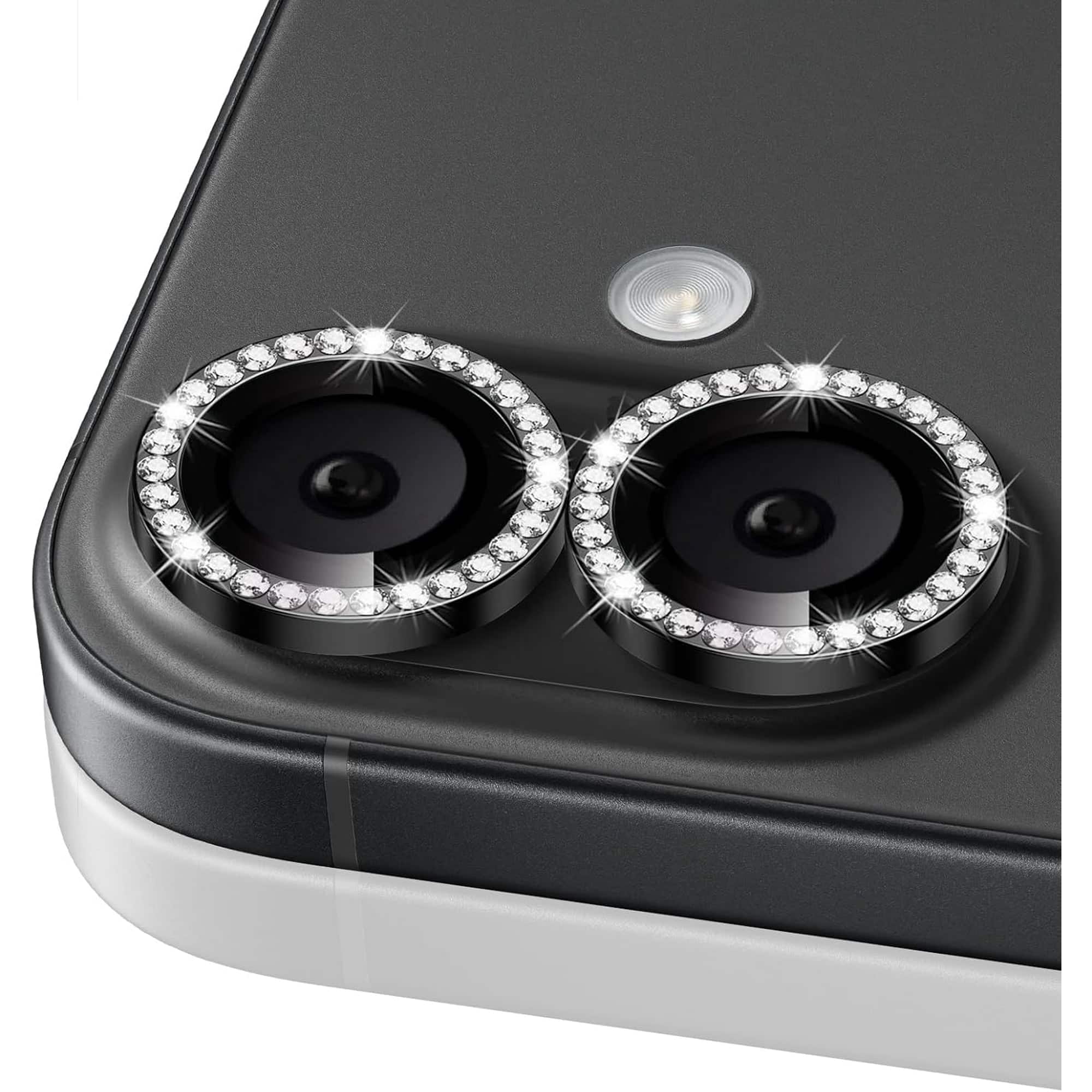 Entronix - Camera Lens Protector Compatible with iPhone 17 - Luxury Diamond Metal Cover - Black