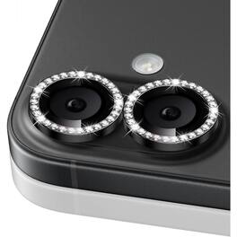 Entronix - Camera Lens Protector Compatible with iPhone 17 - Luxury Diamond Metal Cover - Black