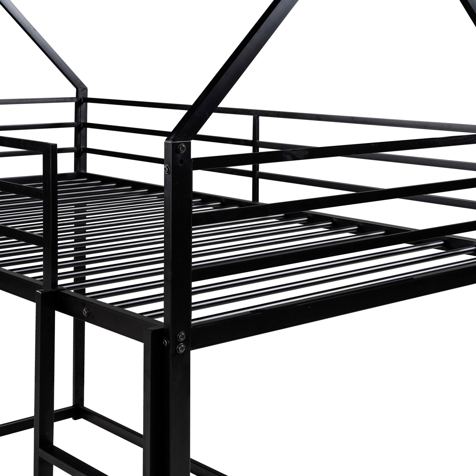 Alt View 9. GOODSILO - Space-Saving Twin Over Twin Metal Bunk Bed with Built-In Ladder and Playhouse Design - Black.