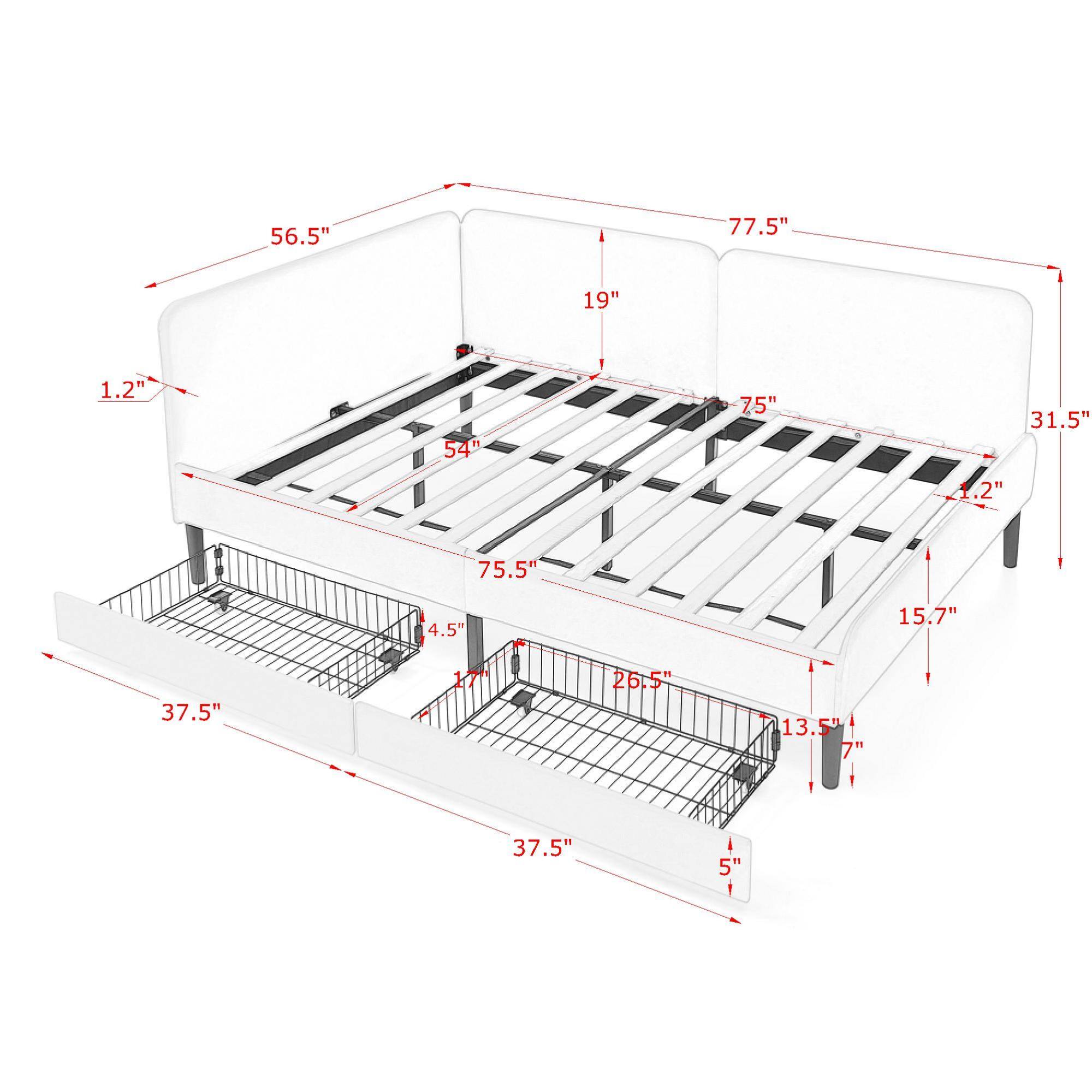 Sure, here is the corrected and grouped text from the image:

- **Dimensions:**
  - 56.5"
  - 77.5"
  - 19"
  - 1.2"
  - 54"
  - 75"
  - 31.5"
  - 1.2"
  - 75.5"
  - 4.5"
  - 15.7"
  - 37.5"
  - 17"
  - 26.5"
  - 13.5"
  - 7"
  - 37.5"
  - 5"