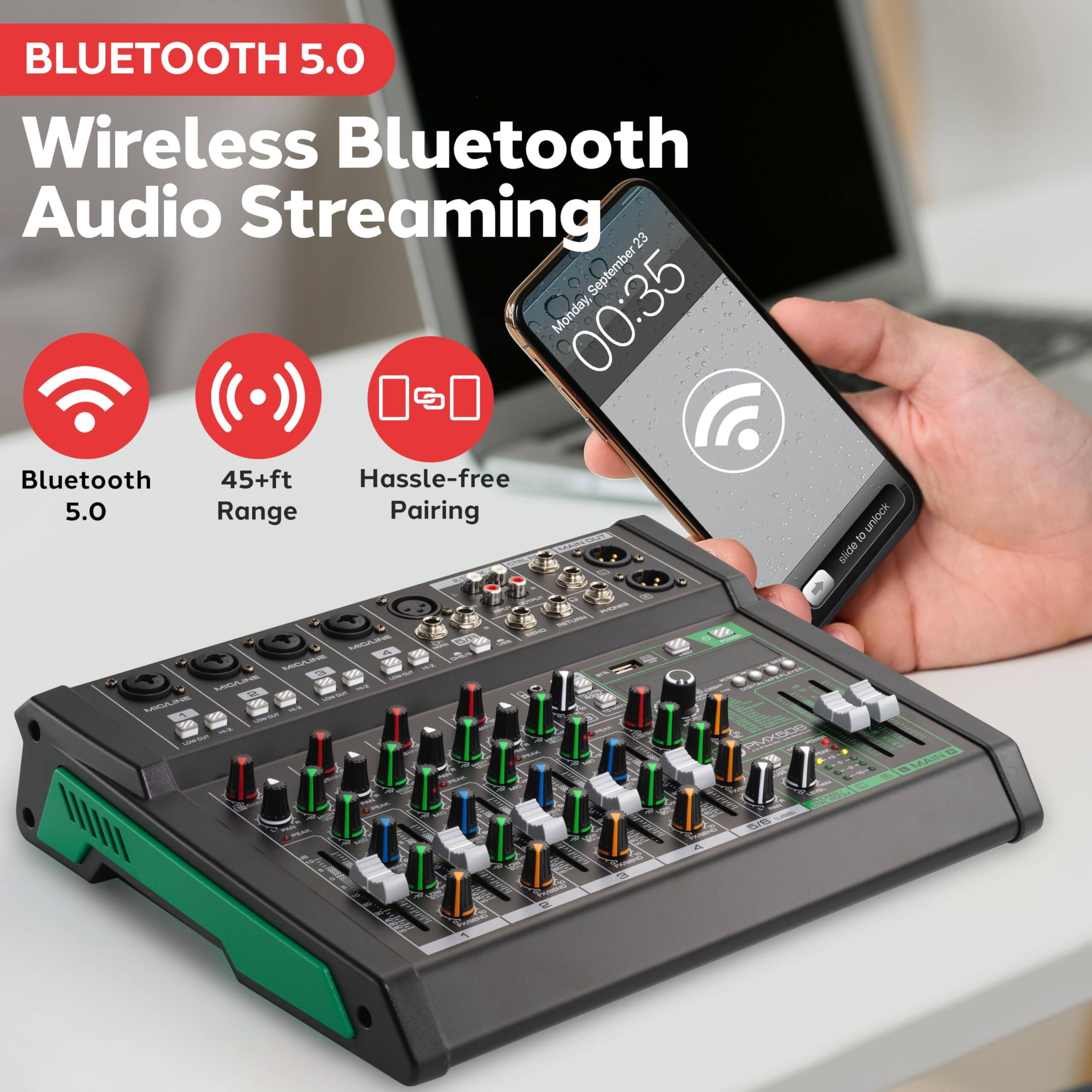 BLUETOOTH 5.0  
Wireless Bluetooth Audio Streaming  

- Bluetooth 5.0  
- 45+ft Range  
- Hassle-free Pairing  

September 23, Monday, 00:35