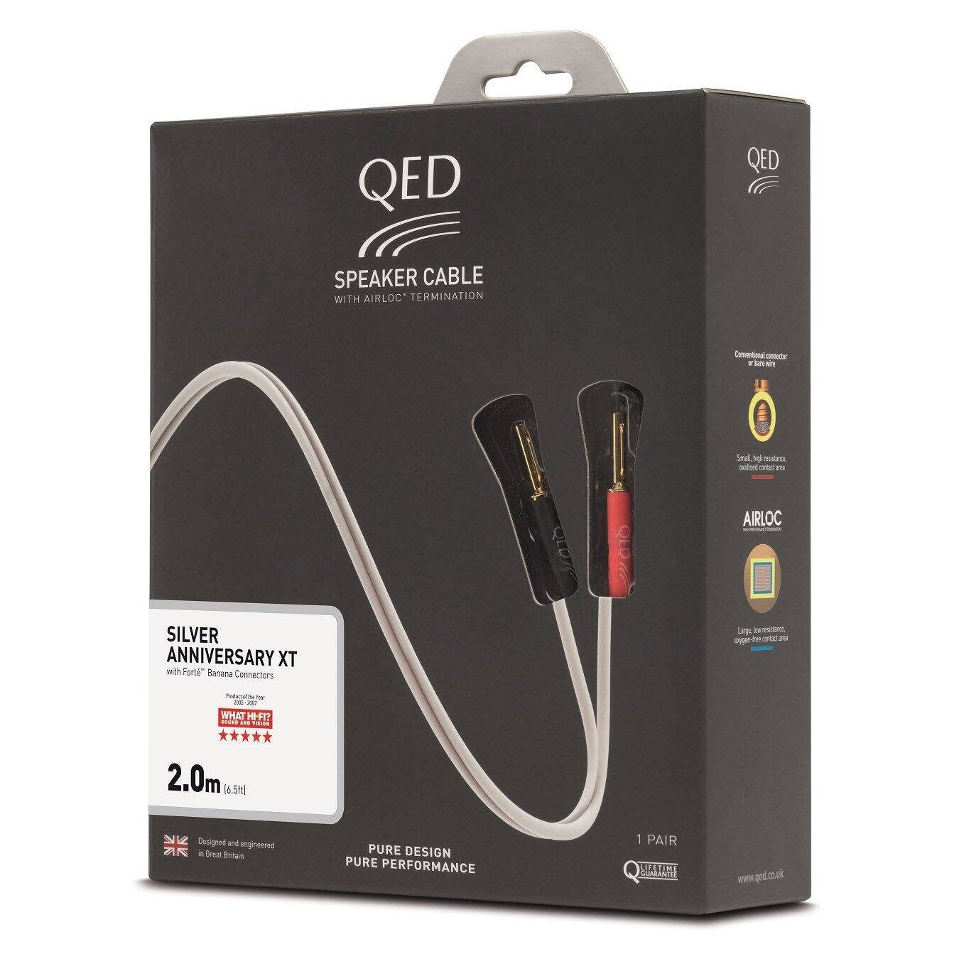 QED Speaker Cable with Airloc Termination

Conventional - a - Snal u -M and ond omc an AIRLOC SILVER ANNIVERSARY XT with Fort" Banana Connectors

WHAT HHFT? - / 2.0m 6.5h) Designed and engineered in Great Britain

PURE DESIGN PURE PERFORMANCE

1 PAIR

www.qed.co.uk
