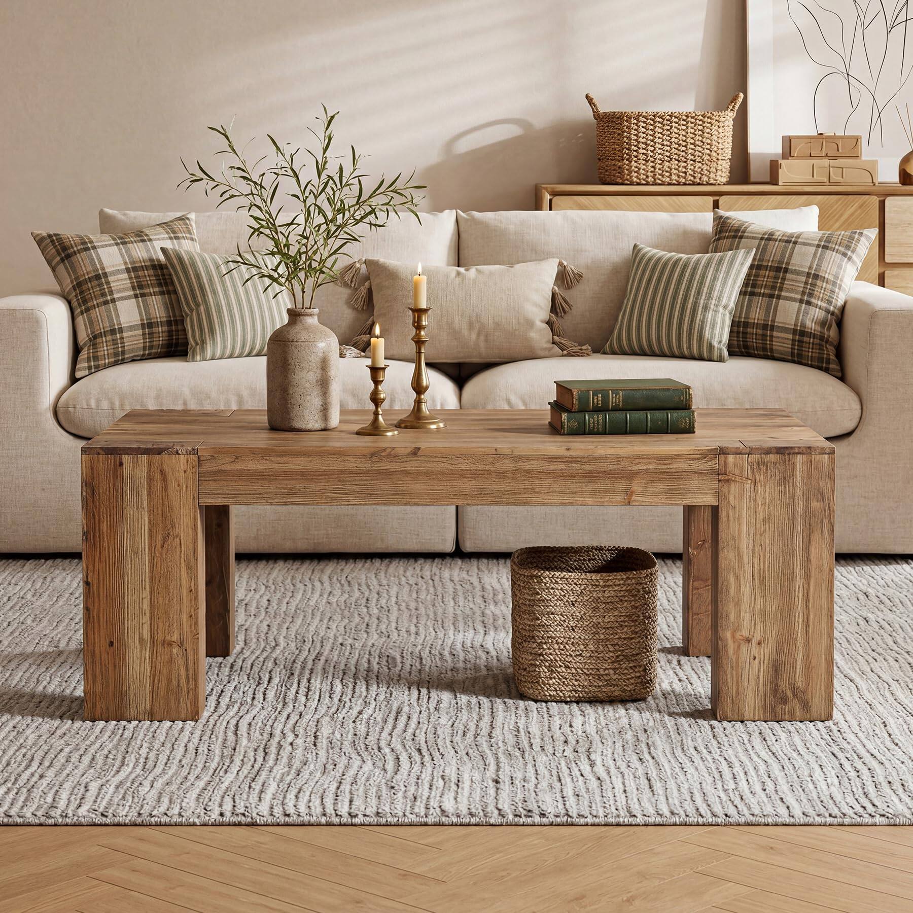 Back. Tribesigns - LITTLE TREE Solid Wood Coffee Table, Modern Farmhouse Center Table - Brown.