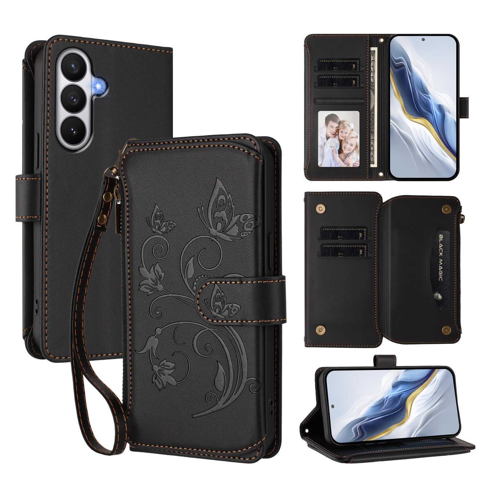 Dteck - Crossbody Wallet Case for Samsung Galaxy S26,Embossed Butterfly Flower Folio PU Leather Cover with Zipper Pocket+Strap - Black price history on PriceWatchPro